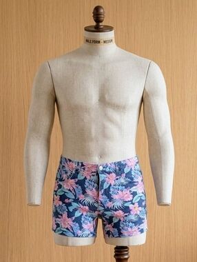 Code22 - Blue and Pink Jean Shorts with Tropical Print